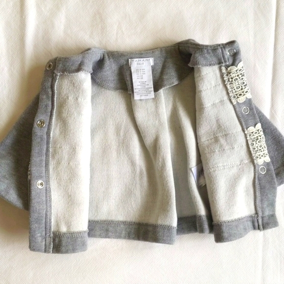 tahari baby gray bell sleeve peacoat with lace detail 3-6 months baby girl - Picture 3 of 7